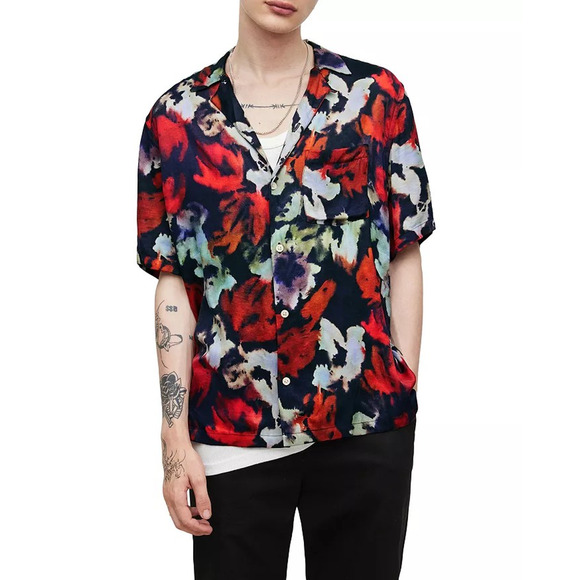 Allsaints “Rosea” Short Sleeve Shirt Distorted Floral Casual Button Down Mens M